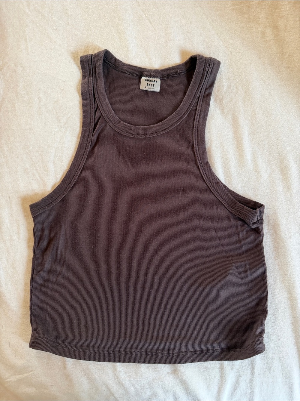 Aritzia Sunday Best Dark Brown Ribbed Crop Tank